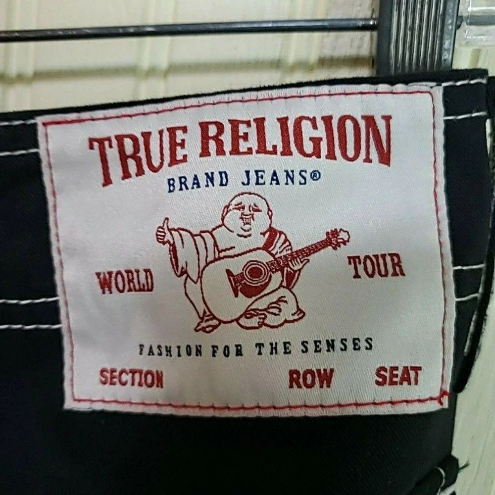 True Religion Cargo Pants Mens 42x30 Black Contrast Stitch Denim Relaxed Fit